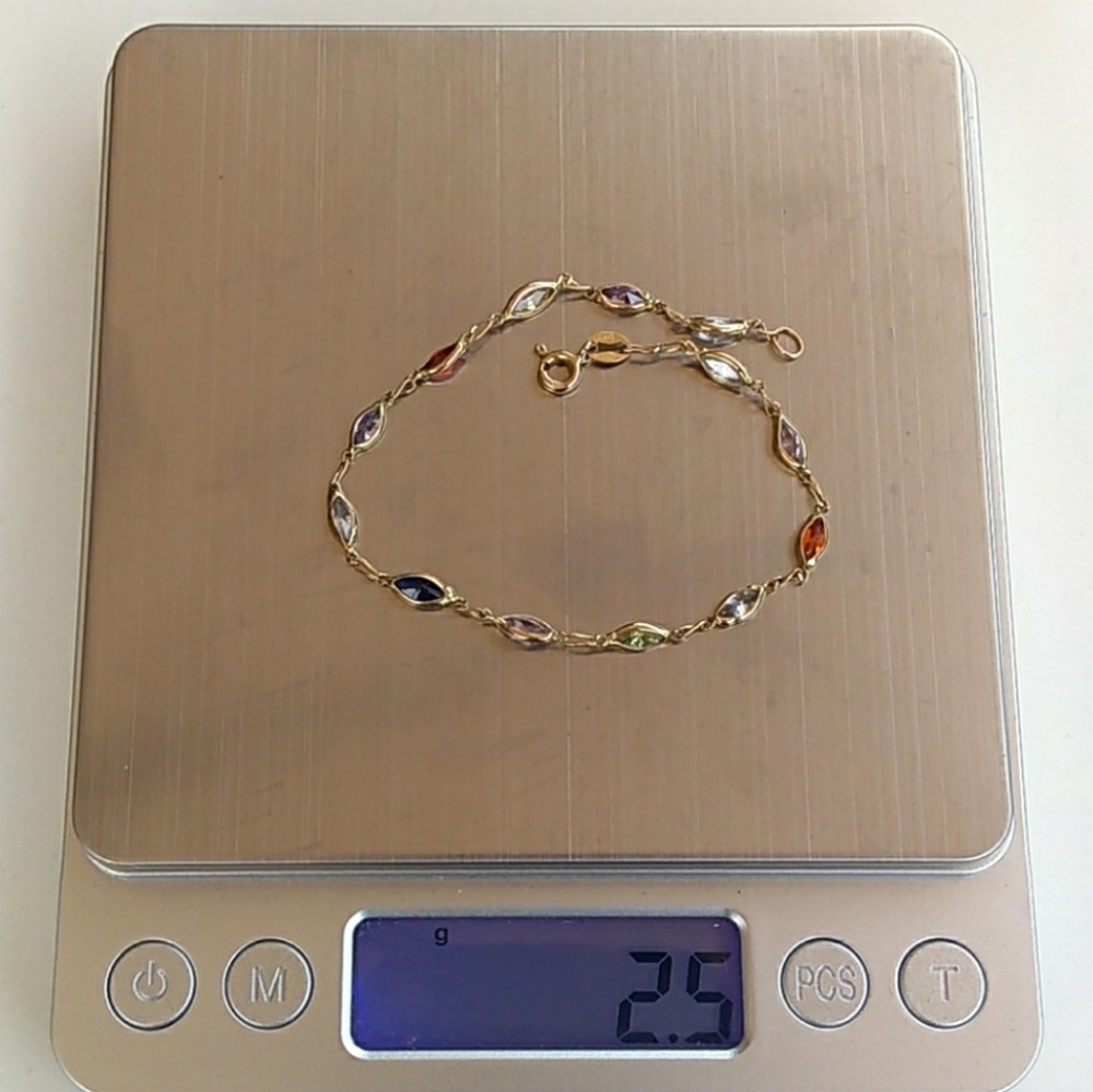 VTG 14K Gold Multi GemStone LinkBracelet VINTAGE - Picture 5 of 8